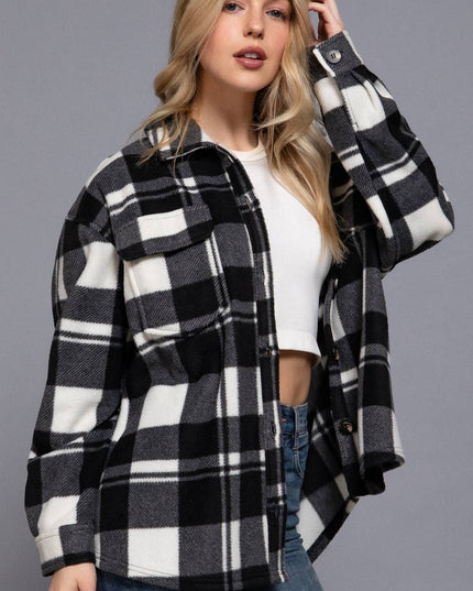 Long Sleeve Check Printed Fleece Shacket