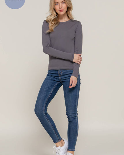 Long Sleeve Crew Neck Inner Fur Seamless Top