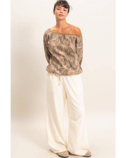 Tree Camouflage Print Off The Shoulder Sweatshirt