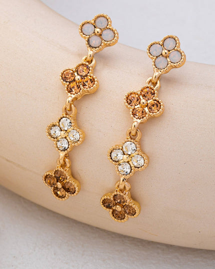 Graduated Clover Rhinestone Dangle Drop Earrings | 80E62642