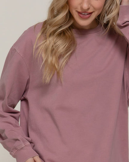 Long Sleeve Round Neck Garment Dye Tee