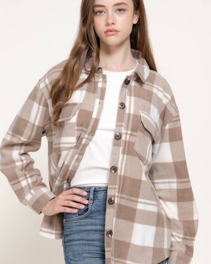 Long Sleeve Check Printed Fleece Shacket