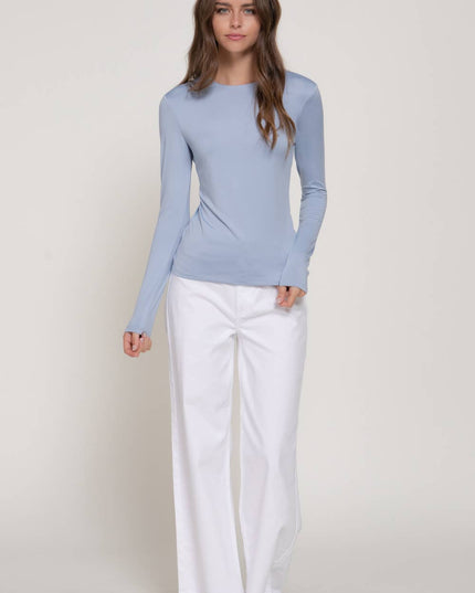 Long Sleeve Crew Neck Double Layer ITY Knit Top
