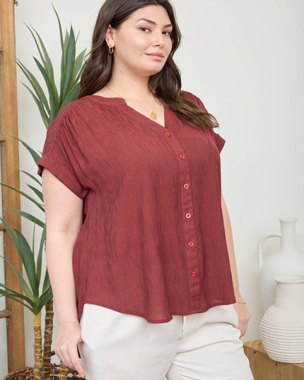 PLUS PINSTRIPE SHORT CUFF SLEEVE BUTTON DOWN SHIRT