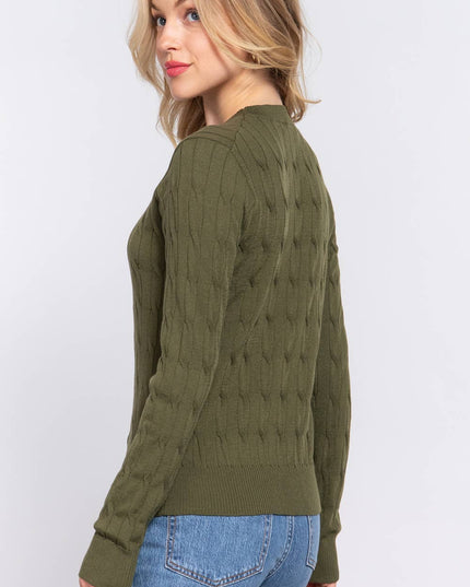 Long Sleeve Round Neck Cable Sweater