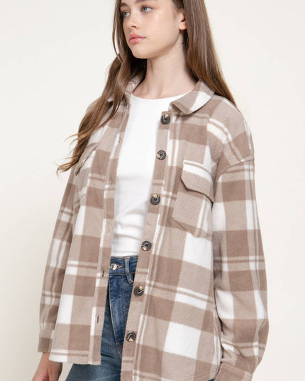 Long Sleeve Check Printed Fleece Shacket