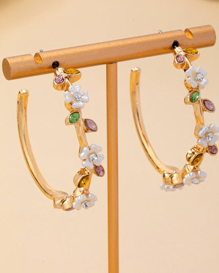 Botanical White Enamel Flowers Crystal Earrings | 80E62639
