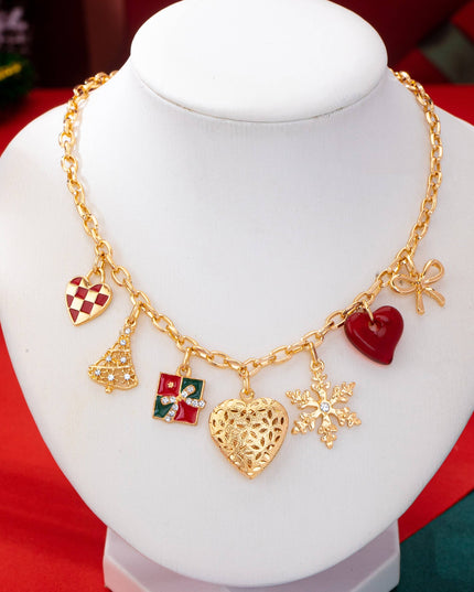 Christmas Checkered heart tree gift box Necklace | 80N93332