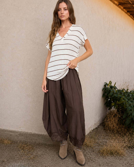STRIPE V NECK CUFFED SLEEVE KNIT TOP