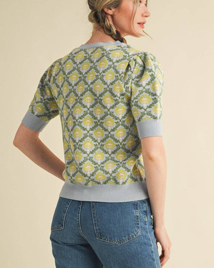 FLORAL PATTERN SHORT SLEEVE SWEATER MSW10860