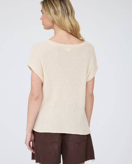 CREW NECK RAW SLEEVE RELAXED SWEATER KNIT TOP