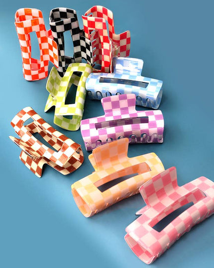 JUMBO RESIN CHECKER HAIR CLAW CLIPS 4inch | 40H664