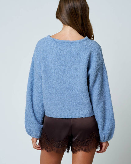 LONG SLEEVE FUZZY KNIT PULLOVER SWEATER (PRE-ORDER)