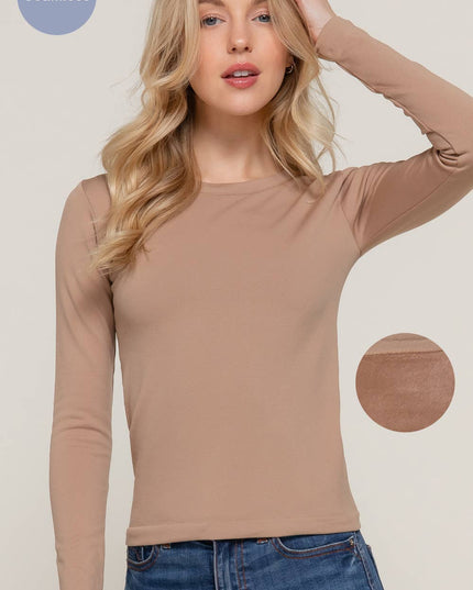 Long Sleeve Crew Neck Inner Fur Seamless Top