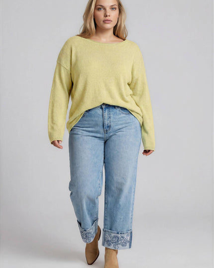 PLUS TEXTURED RAW EDGE LONG SLEEVE KNIT SWEATER