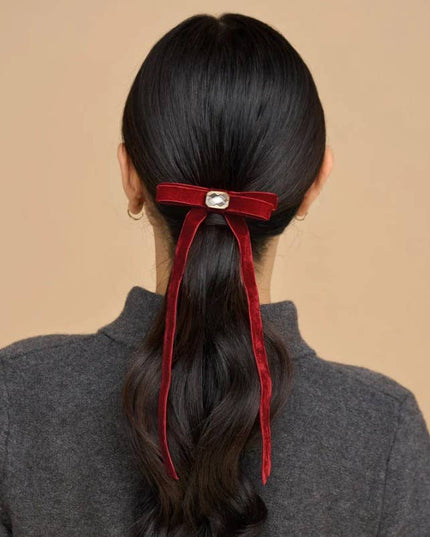 Velvet & Gemstone Bow Hair Clip
