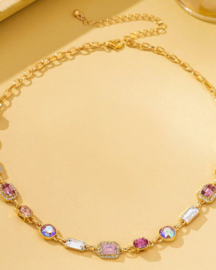 Mixed-Shape Pink & Clear Crystal Station Necklace | 80N93267