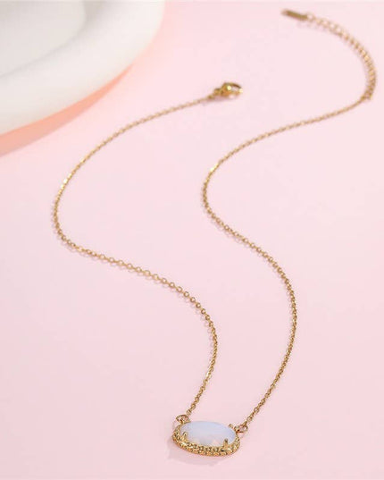 OVAL GEMSTONE CHARM PENDANT NECKLACE | 40NK9661