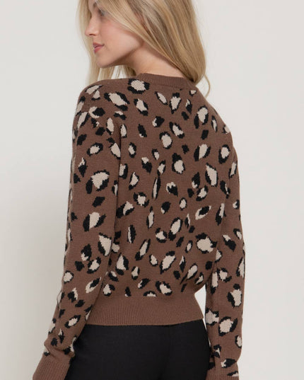 Long Sleeve Crew Neck Animal Jacquard Sweater Top