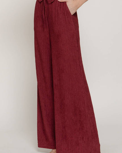 Waistband with String Crinkle Knit Long Pants