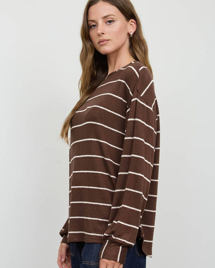 STRIPE LONG SLEEVE CUFFED RELAXED KNIT TOP