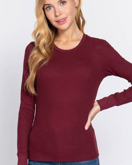 Long Sleeve Crew Neck Thermal Knit Top