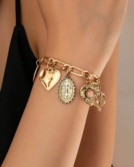 Charm Bracelet-Cross Heart Oval Motifs | 80B1651
