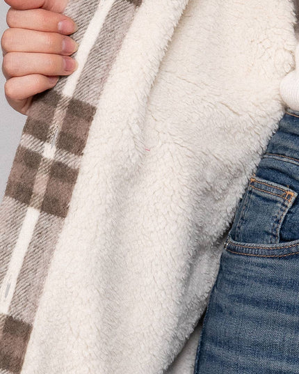 Long Sleeve Inside Faux Fur Brushed Plaid Jacket