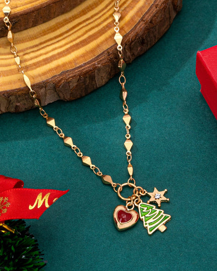 Cluster Christmas Tree and Heart Charm Necklace | 80N93294