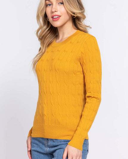 Long Sleeve Round Neck Cable Sweater