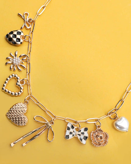 CHARM NECKLACE-BOW CHECKER HEART FLORAL |  80N91685