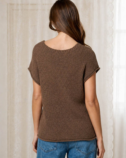 CREW NECK RAW SLEEVE RELAXED SWEATER KNIT TOP