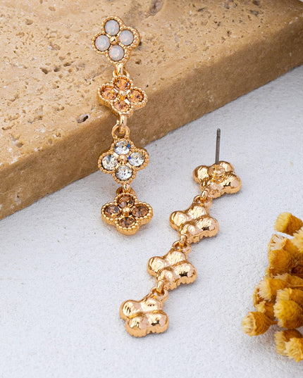 Graduated Clover Rhinestone Dangle Drop Earrings | 80E62642