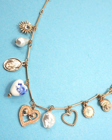 CHARM NECKLACE-CERAMIC PORCELAIN HEART PEARL |  80N91553