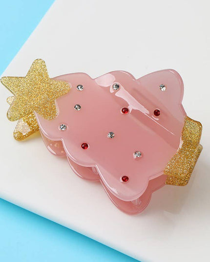 PASTEL PINK GEMSTONE CHRISTMAS TREE HAIR CLAW | 40H1151