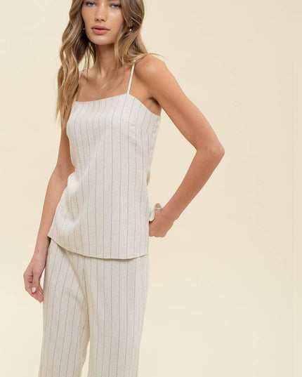 PINSTRIPE WIDE LEG LINEN DRESS PANTS