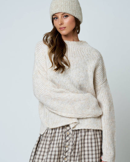 MOCK NECK LONG SLEEVE OVERSIZED KNIT SWEATER