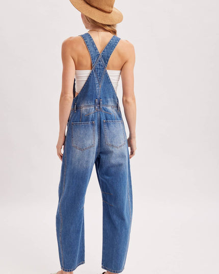 DENIM BARREL OVERALLS