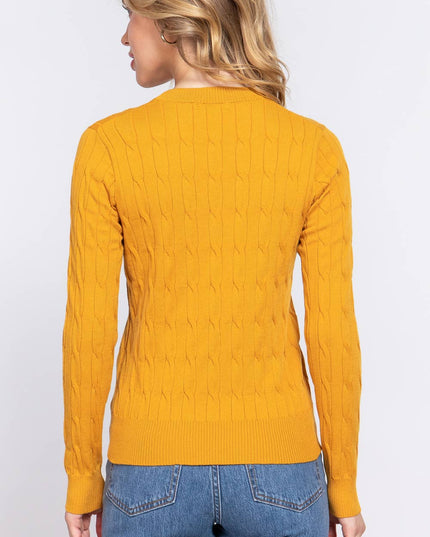 Long Sleeve Round Neck Cable Sweater