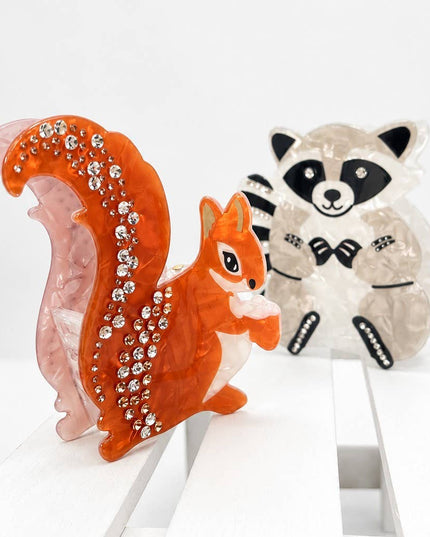 Rhinestone Jumbo Racoon Squirrel Hair Claw Clips | 40H1165