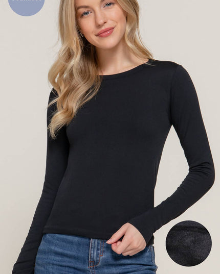 Long Sleeve Crew Neck Inner Fur Seamless Top