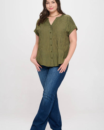PLUS PINSTRIPE SHORT CUFF SLEEVE BUTTON DOWN SHIRT