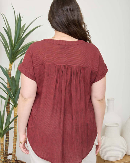 PLUS PINSTRIPE SHORT CUFF SLEEVE BUTTON DOWN SHIRT