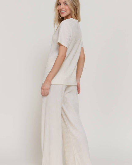 Short Sleeve Top & Wide Knit Pants Set