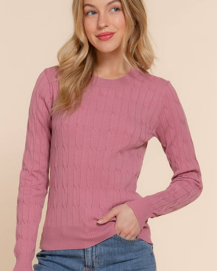 Long Sleeve Round Neck Cable Sweater