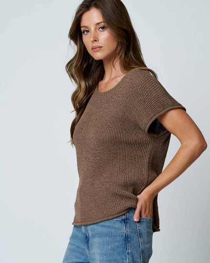 CREW NECK RAW SLEEVE RELAXED SWEATER KNIT TOP