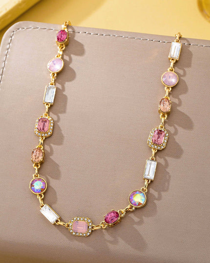Mixed-Shape Pink & Clear Crystal Station Necklace | 80N93267