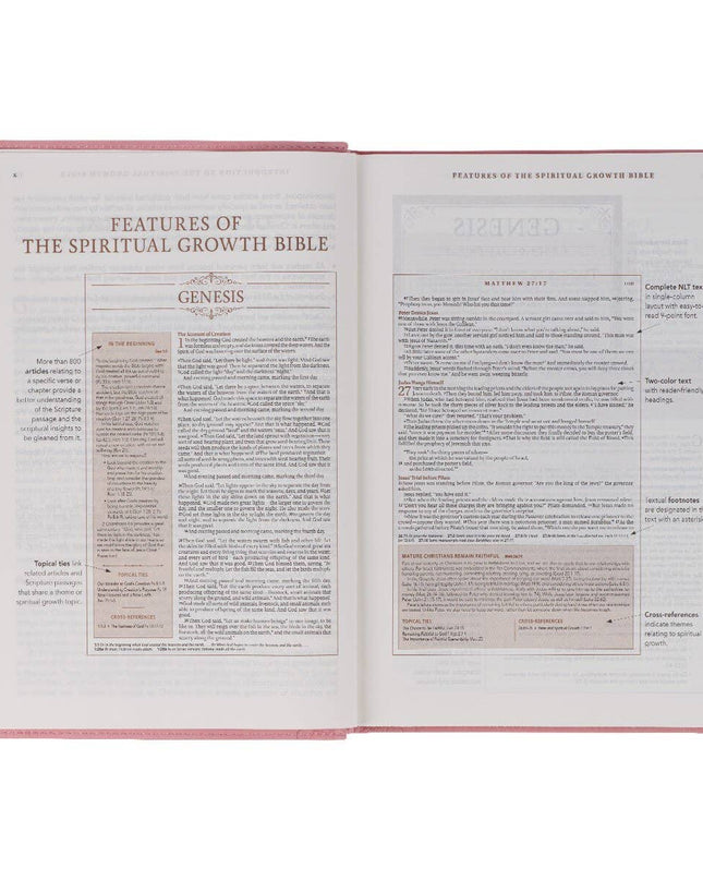 NLT, The Spiritual Growth Bible Faux Leather, Pink