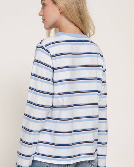 Long Sleeve Crew Neck Y/D Multi Striped Knit Top