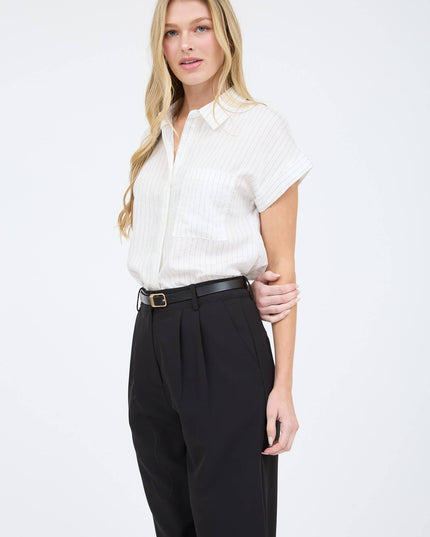 PINSTRIPE SHORT SLEEVE COLLARED SHIRT